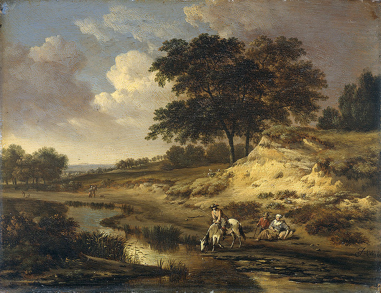 Landscape with a rider watering his horse.